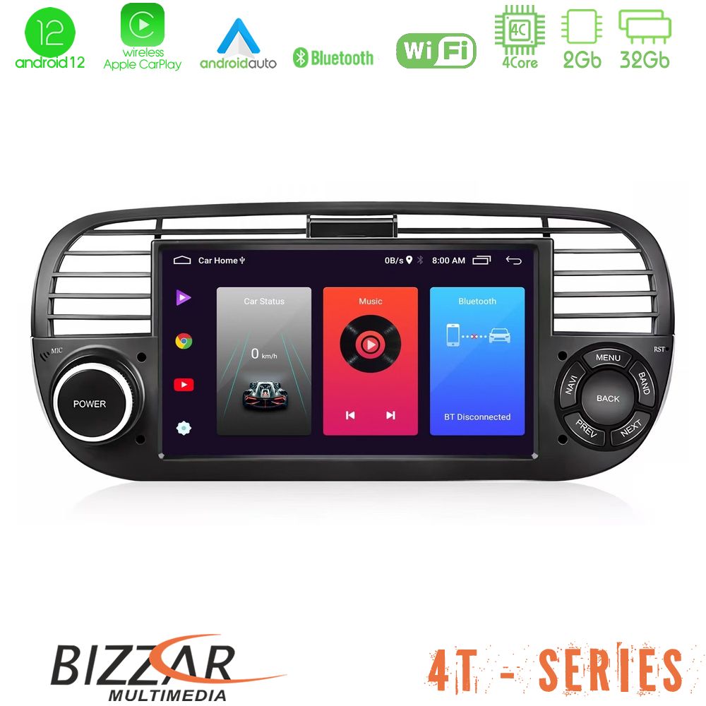 Bizzar OEM Fiat 500 2008-2015 4core Android12 2+32GB Navigation Multimedia Deckless 7" με Carplay/AndroidAuto