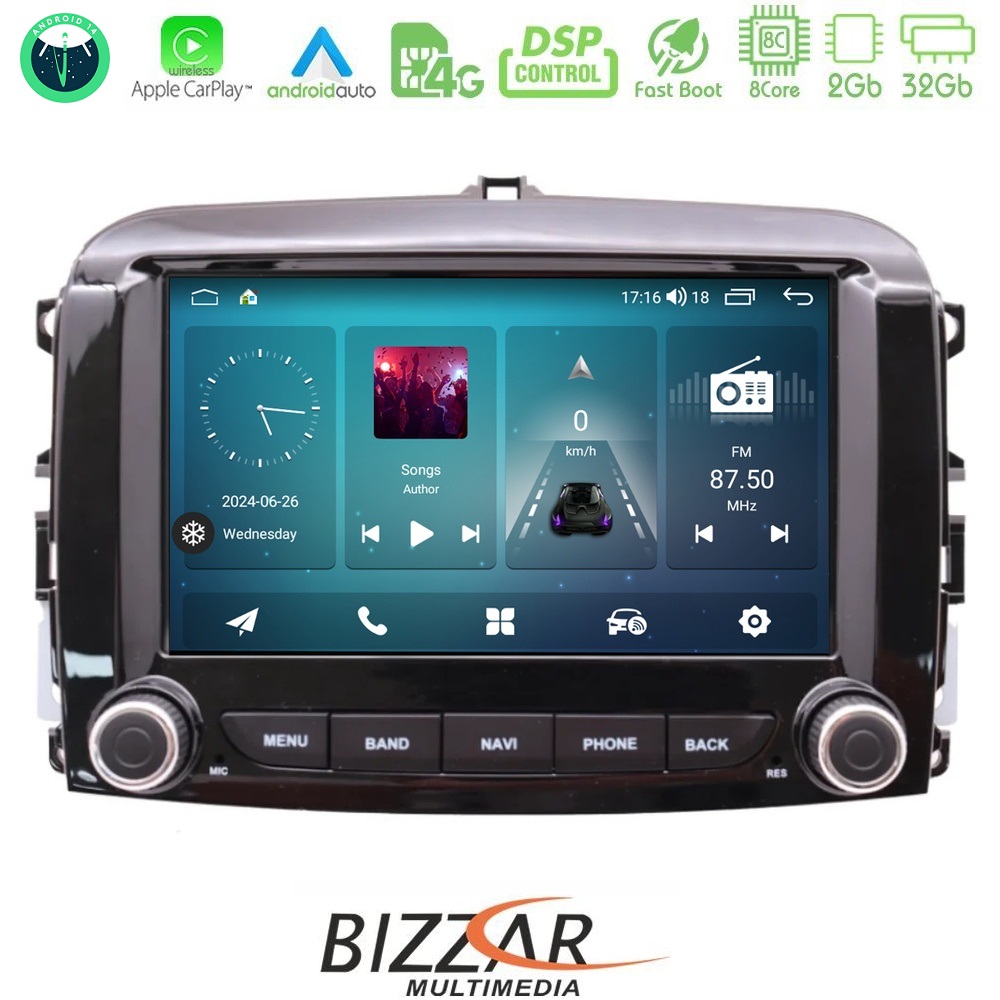 Bizzar Fiat 500L 8core Android14 2+32GB Navigation Multimedia Deckless 7″ με Carplay/AndroidAuto (OEM Style)