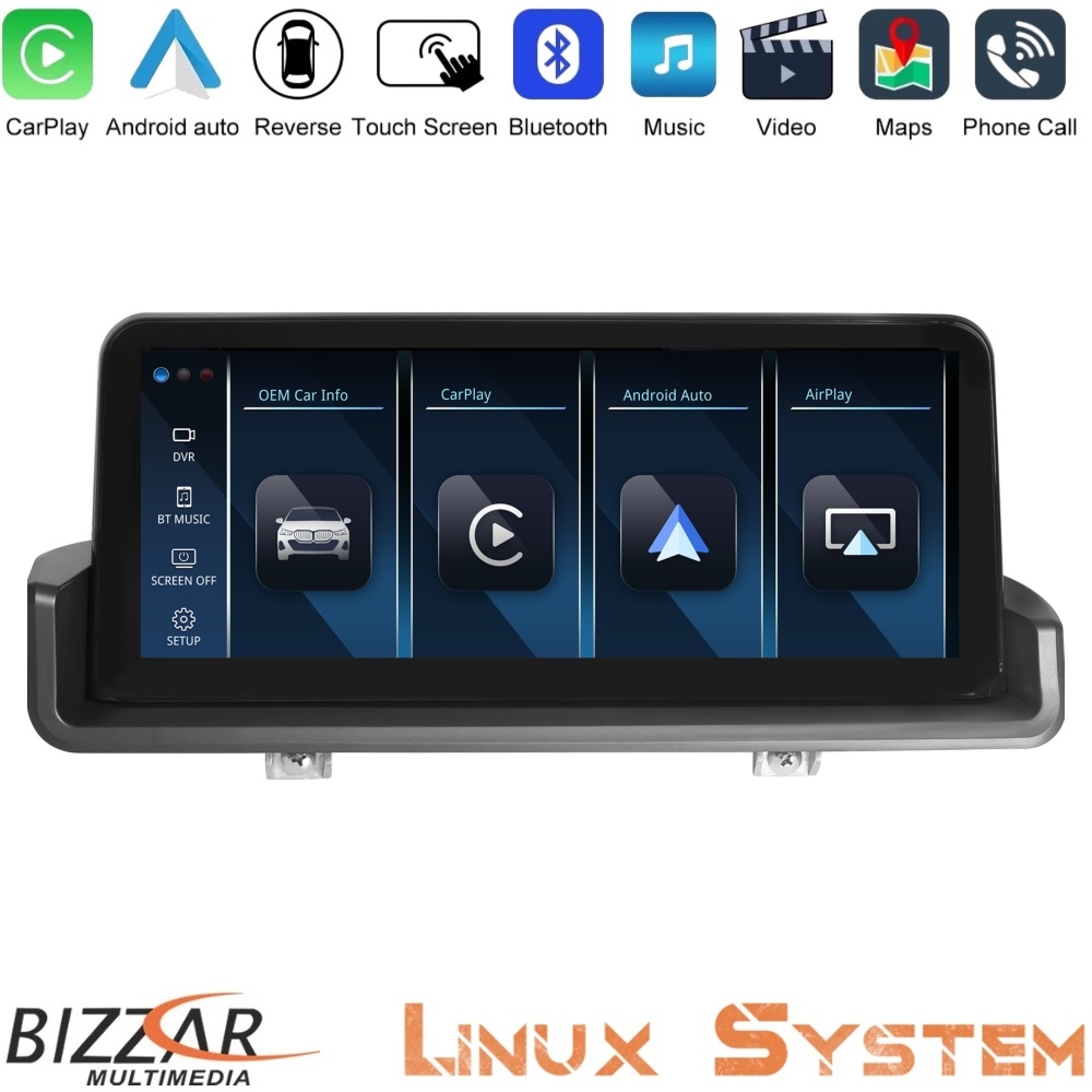 Bizzar BMW 3 series E90 (χωρίς εργ.οθόνη) Linux Apple CarPlay | Android Auto screen 10.25″ HD Anti-reflection