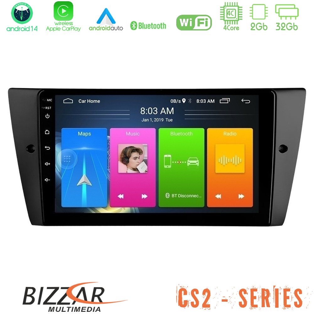 Bizzar CS2 Series 4Core Android14 2+32GB BMW 3 Series 4Core Android14 2+32GB 2006-2011 Navigation Multimedia Tablet 9" Με Carplay & Android Auto