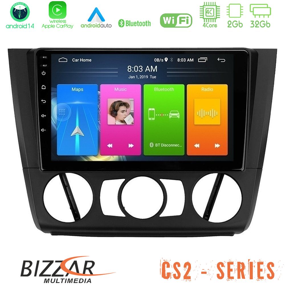 Bizzar CS2 Series 4Core Android14 2+32GB BMW 1Series 4Core Android14 2+32GB E81/E82/E87/E88 (MANUAL A/C) Navigation Multimedia Tablet 9" Με Carplay & Android Auto