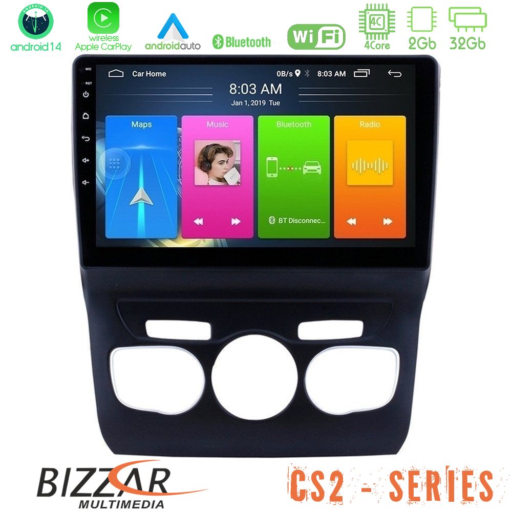 Bizzar CS2 Series 4Core Android14 2+32GB Citroen C4L Navigation Multimedia Tablet 10" Με Carplay & Android Auto