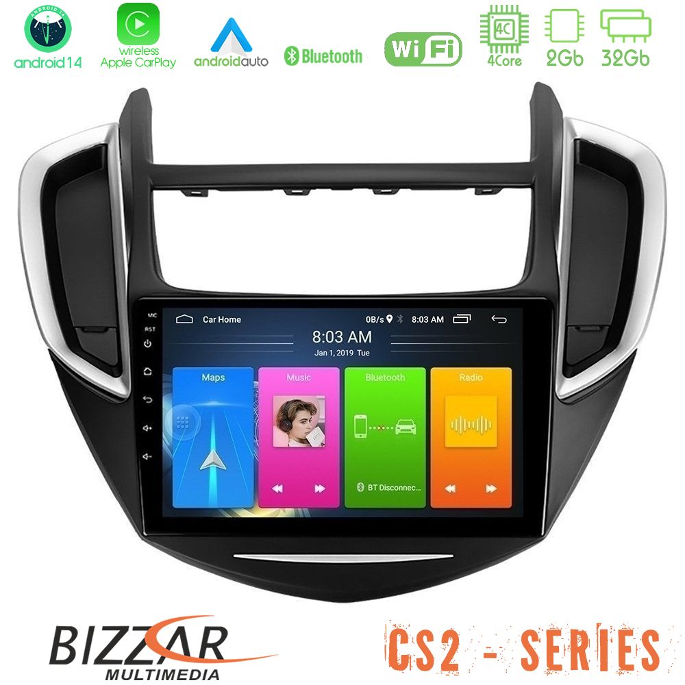 Bizzar CS2 Series 4Core Android14 2+32GB Chevrolet Trax 2013-2020 Navigation Multimedia Tablet 9" Με Carplay & Android Auto