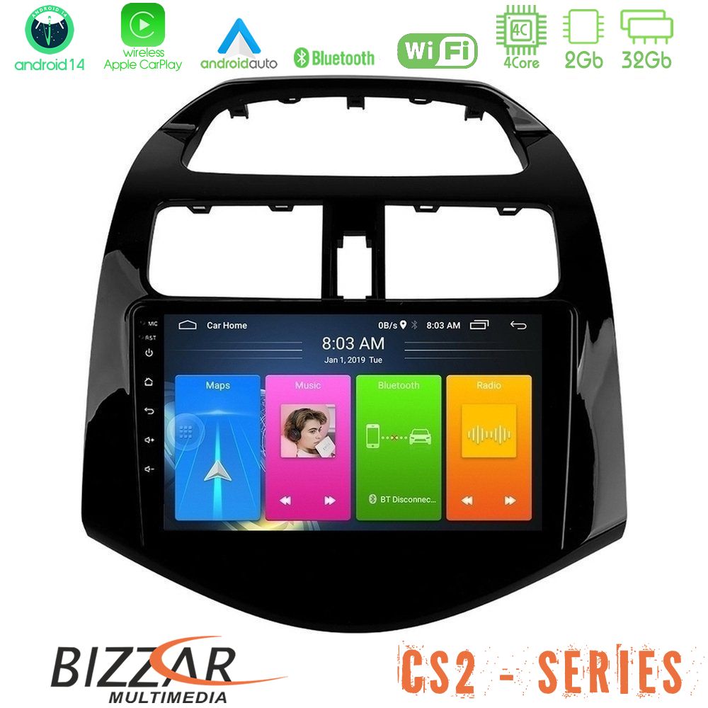 Bizzar CS2 Series 4Core Android14 2+32GB Chevrolet Spark 2009-2015 Navigation Multimedia Tablet 9" Με Carplay & Android Auto