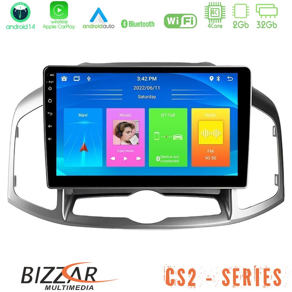 Bizzar CS2 Series 4Core Android14 2+32GB Chevrolet Captiva 2012-2016 Navigation Multimedia Tablet 9" Με Carplay & Android Auto