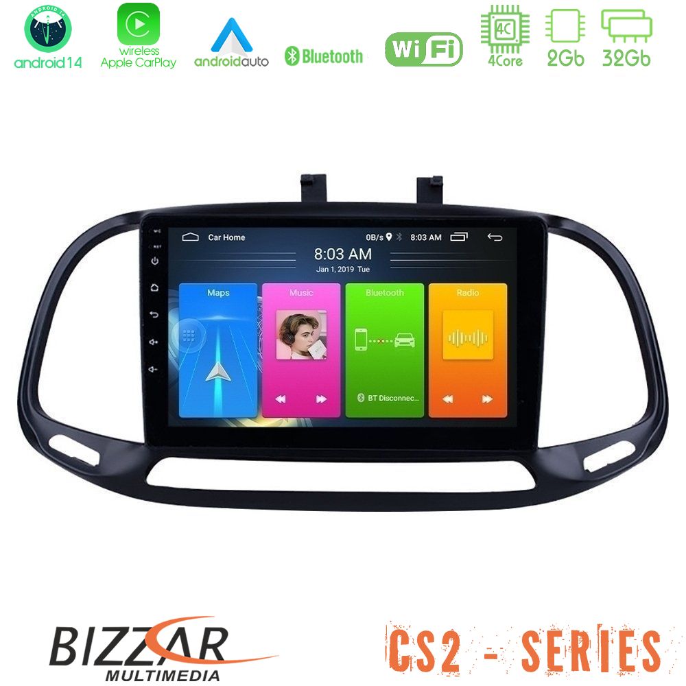 Bizzar CS2 Series 4Core Android14 2+32GB Fiat Doblo 2015-2022 Navigation Multimedia Tablet 9" Με Carplay & Android Auto