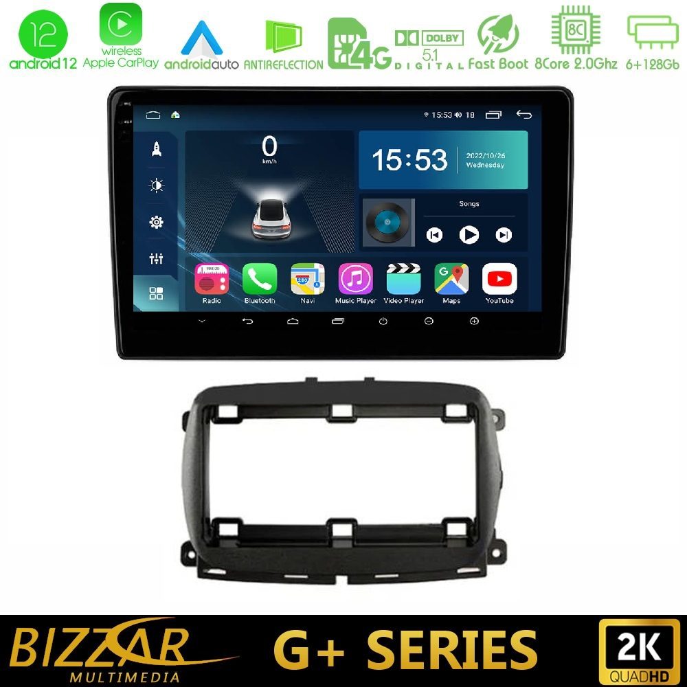 Bizzar G+ Series Fiat 500 2016> 8core Android12 6+128GB Navigation Multimedia Tablet 9"