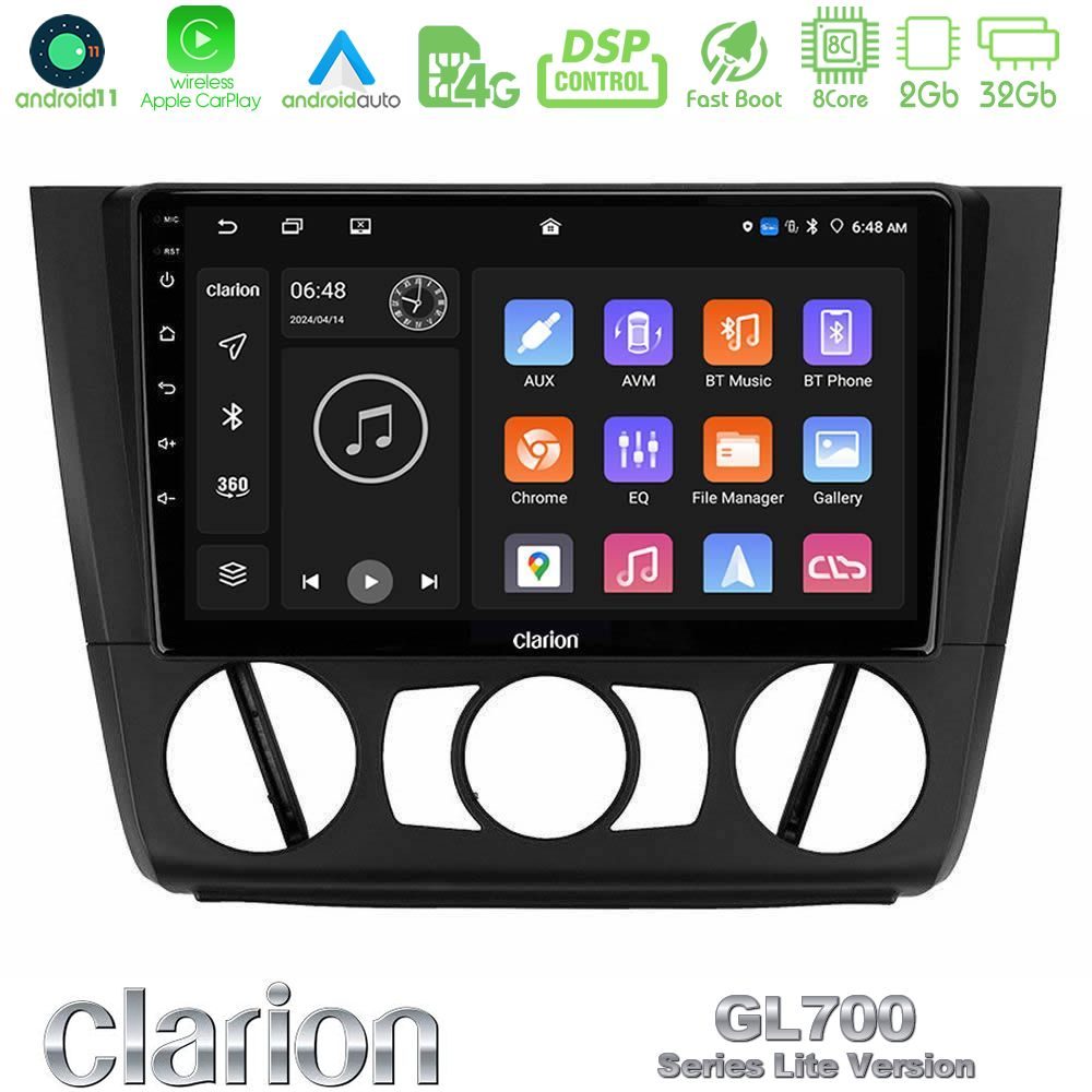 Clarion GL700 Lite Series 8Core Android11 2+32GB BMW 1Series E81/E82/E87/E88 (MANUAL A/C) Navigation Multimedia Tablet 9" Με Carplay & Android Auto