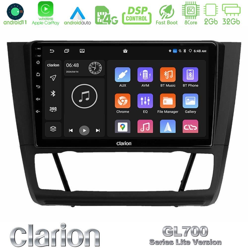 Clarion GL700 Lite Series 8Core Android11 2+32GB BMW 1Series E81/E82/E87/E88 (AUTO A/C) Navigation Multimedia Tablet 9" Με Carplay & Android Auto