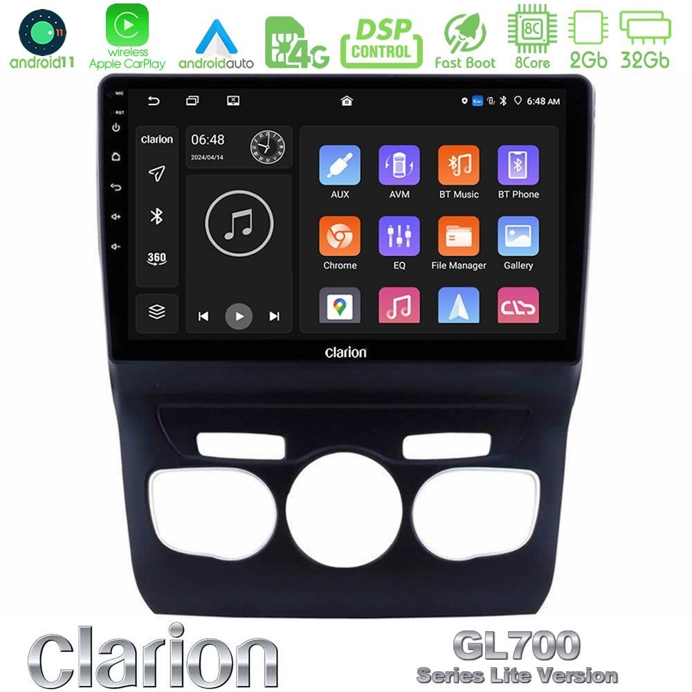 Clarion GL700 Lite Series 8Core Android11 2+32GB Citroen C4L Navigation Multimedia Tablet 10" Με Carplay & Android Auto