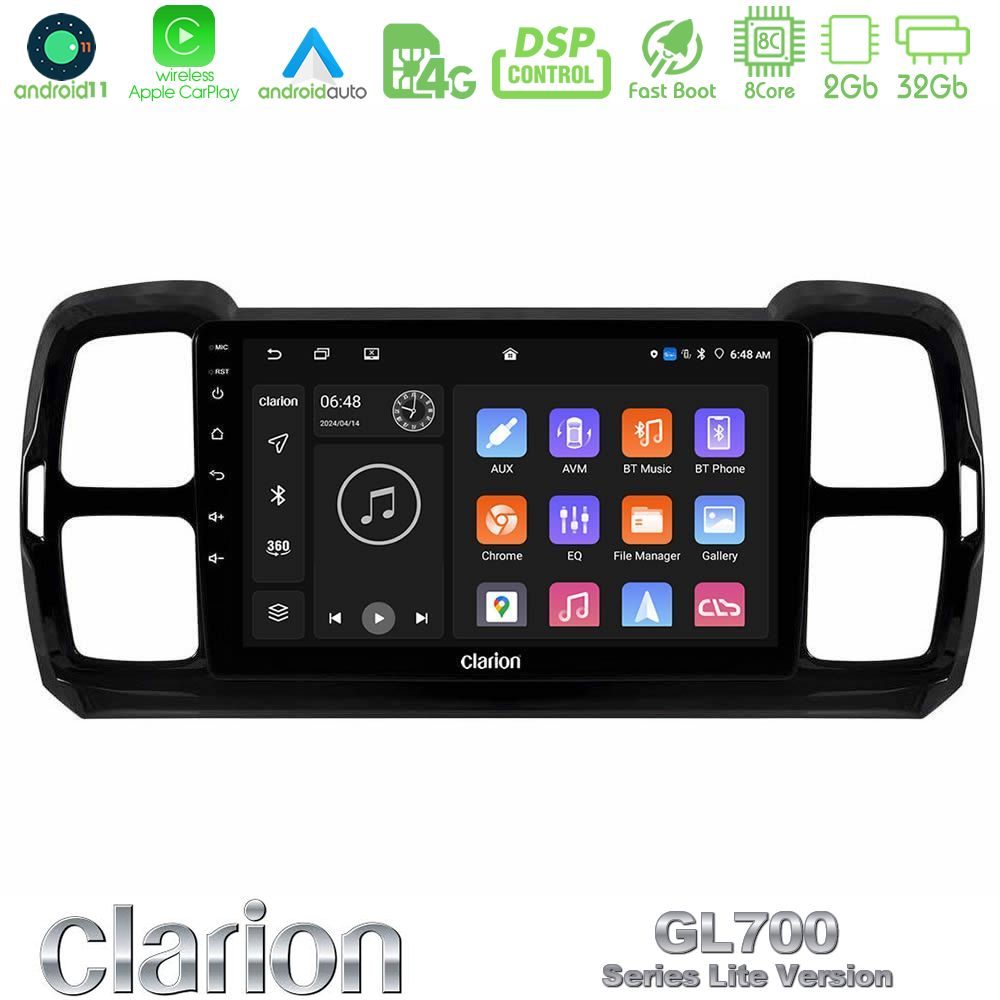 Clarion GL700 Lite Series Citroen DS5 Aircross 2017-2021 8Core Android11 2+32GB Navigation Multimedia Tablet 9″ Με Carplay & Android Auto Με Carplay & Android Auto