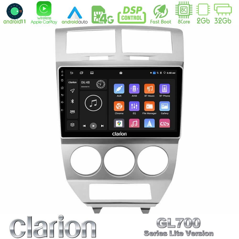 Clarion GL700 Lite Series 8Core Android11 2+32GB Dodge Caliber 2006-2011 Navigation Multimedia Tablet 10" Με Carplay & Android Auto