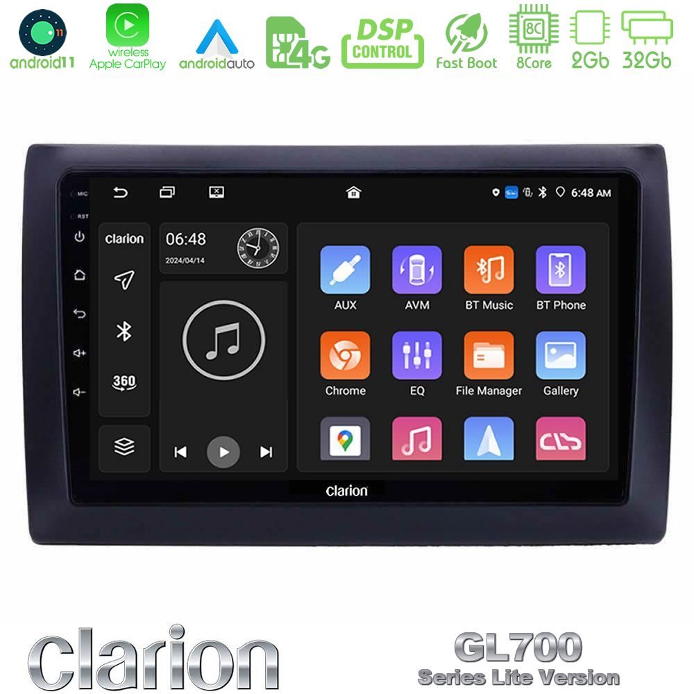 Clarion GL700 Lite Series 8Core Android11 2+32GB Fiat Stilo Navigation Multimedia Tablet 9" Με Carplay & Android Auto