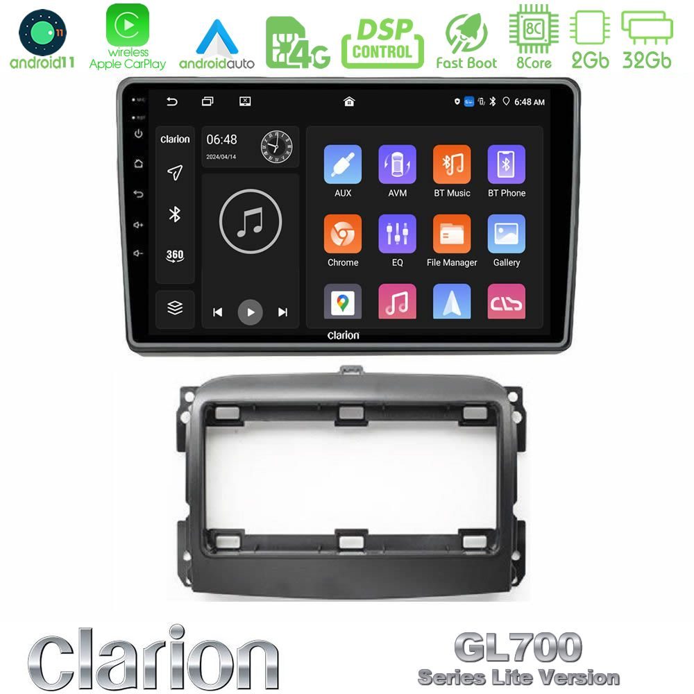 Clarion GL700 Lite Series 8Core Android11 2+32GB Fiat 500L Navigation Multimedia Tablet 10" Με Carplay & Android Auto