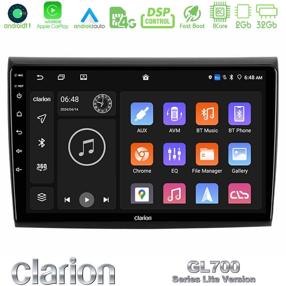 Clarion GL700 Lite Series 8Core Android11 2+32GB Fiat Bravo Navigation Multimedia Tablet 9" Με Carplay & Android Auto