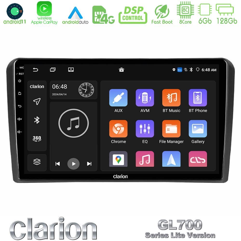 Clarion GL700 Lite Series 8Core Android11 6+128GB Audi A3 8P Navigation Multimedia Tablet 9" Με Carplay & Android Auto