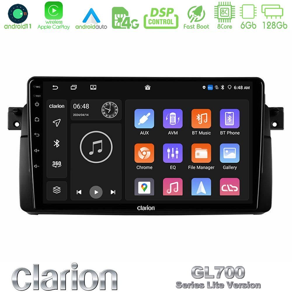 Clarion GL700 Lite Series 8Core Android11 6+128GB BMW E46 Navigation Multimedia Tablet 9" Με Carplay & Android Auto