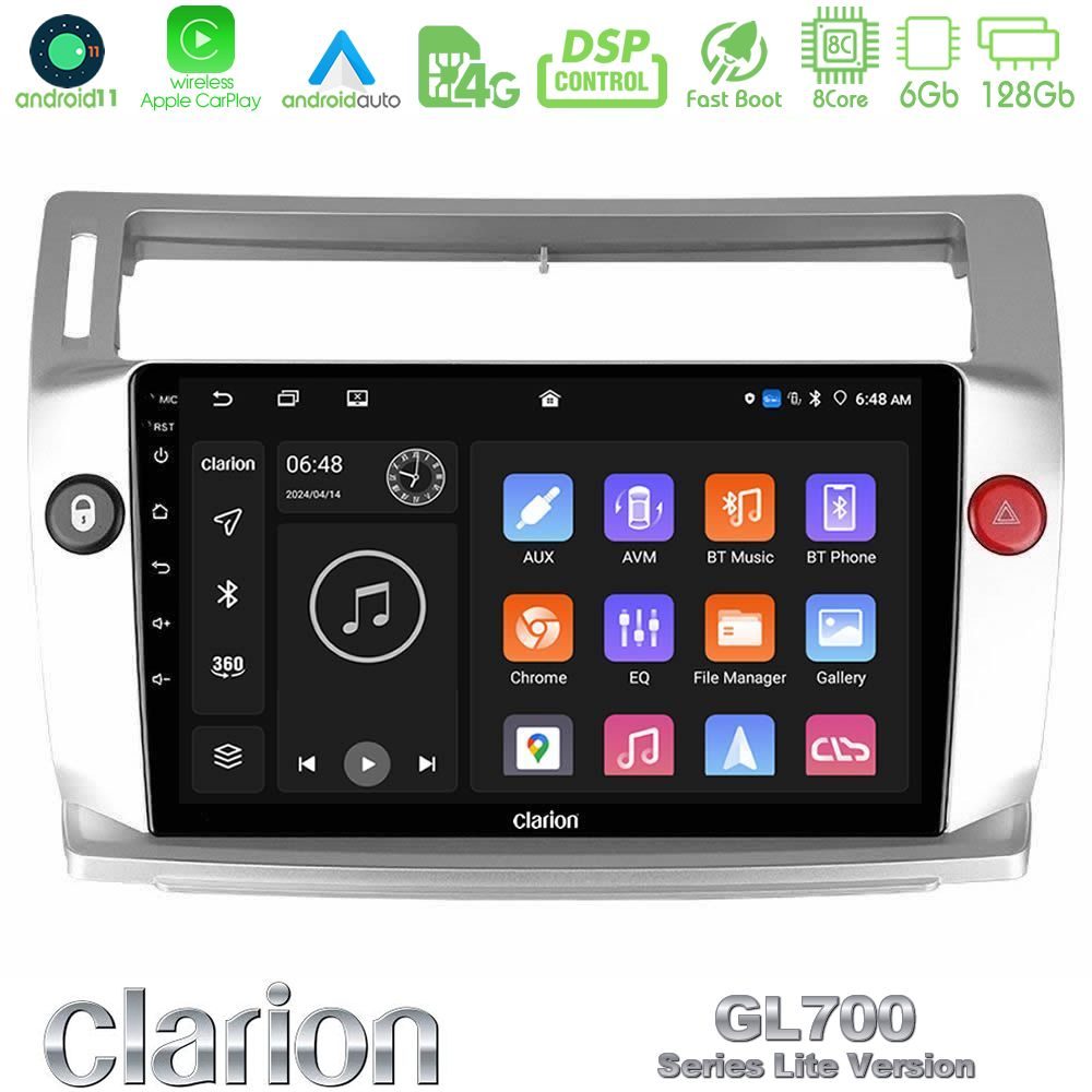 Clarion GL700 Lite Series 8Core Android11 6+128GB Citroen C4 2004-2010 Navigation Multimedia Tablet 9" Με Carplay & Android Auto