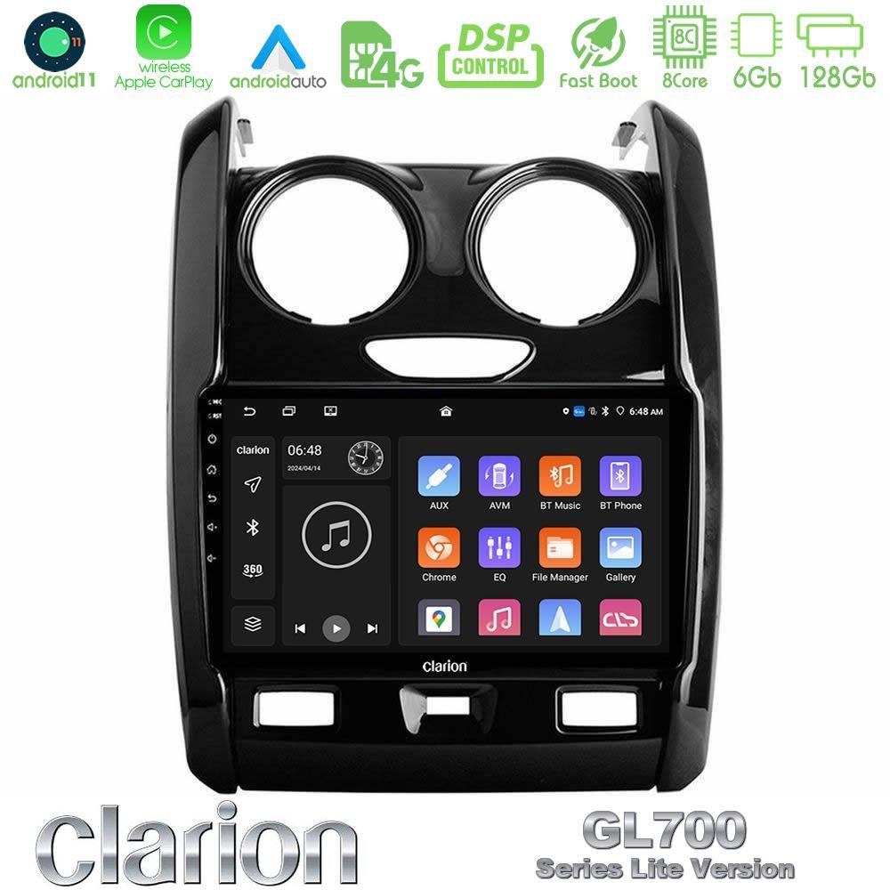 Clarion GL700 Lite Series 8Core Android11 6+128GB Dacia Duster 2014-2018 Navigation Multimedia Tablet 9" Με Carplay & Android Auto