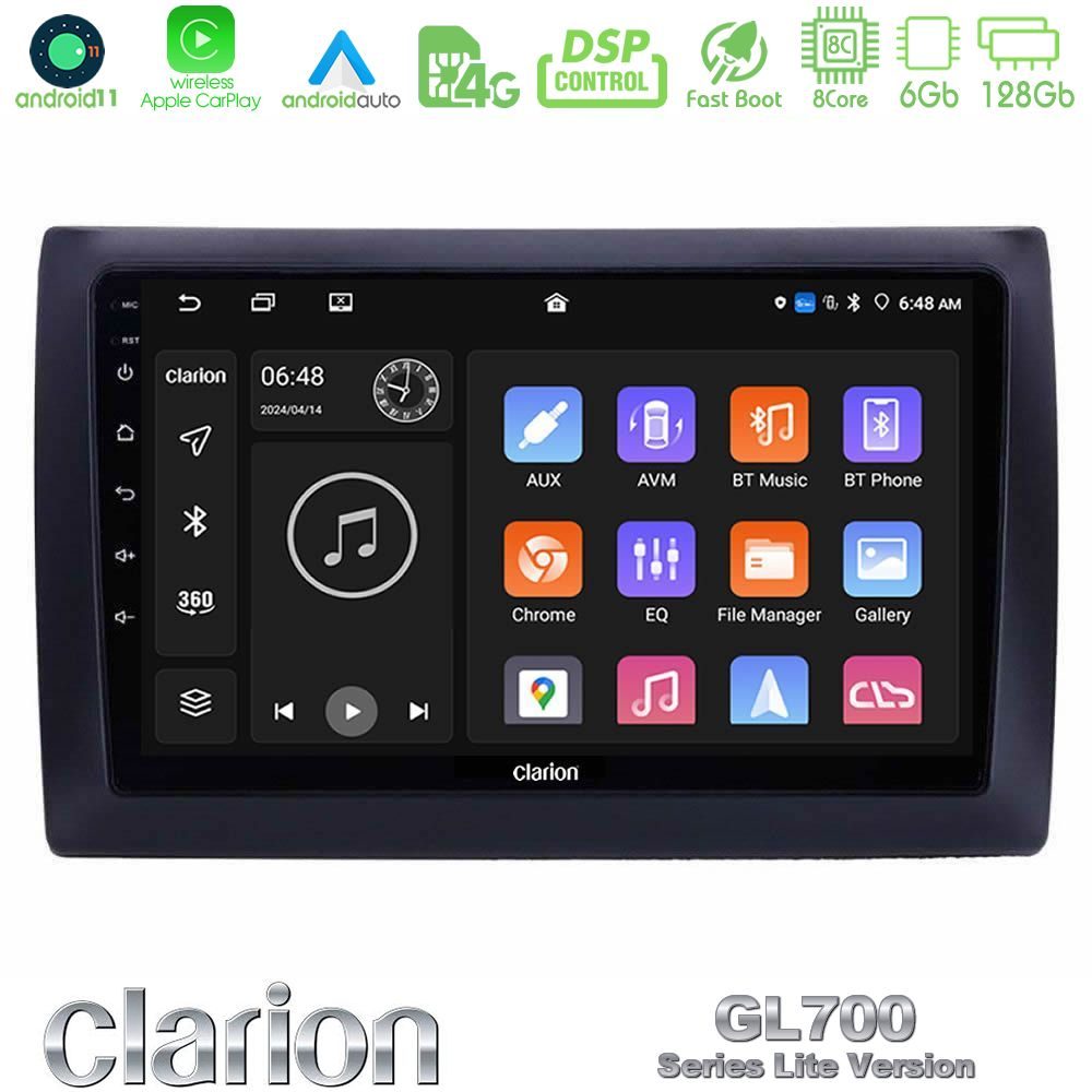 Clarion GL700 Lite Series 8Core Android11 6+128GB Fiat Stilo Navigation Multimedia Tablet 9" Με Carplay & Android Auto