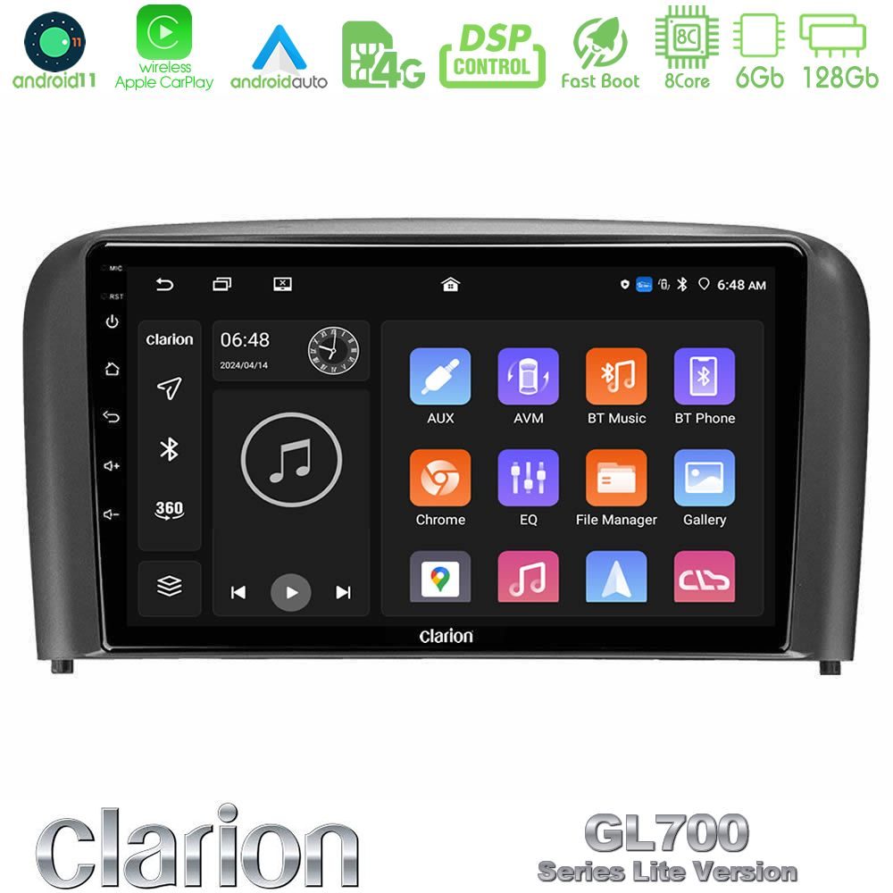 Clarion GL700 Lite Series 8Core Android11 6+128GB Volvo S80 1998-2006 Navigation Multimedia Tablet 9" Με Carplay & Android Auto