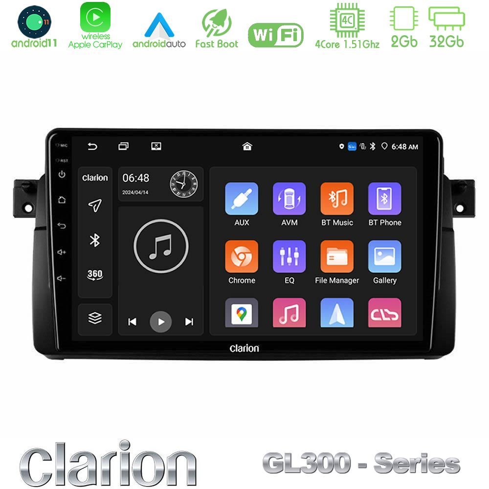 Clarion GL300 Series 4Core Android11 2+32GB BMW E46 Navigation Multimedia Tablet 9" Με Carplay & Android Auto