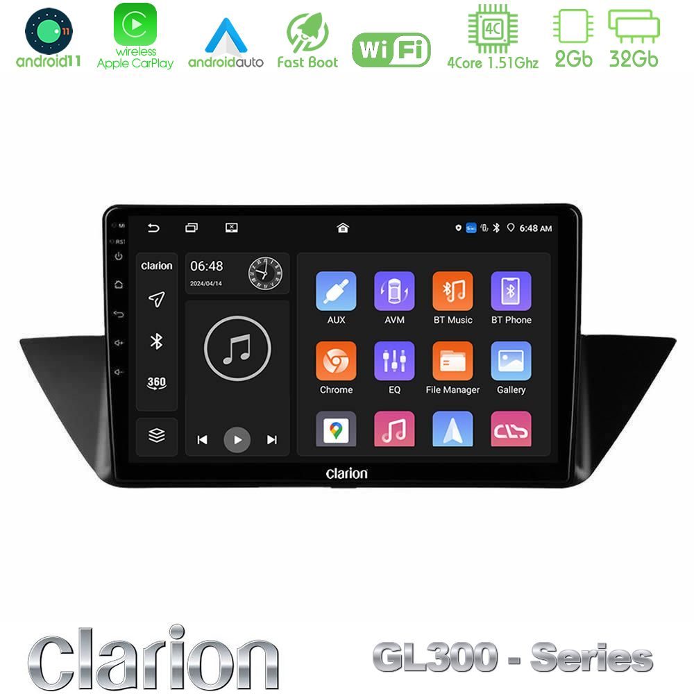 Clarion GL300 Series 4Core Android11 2+32GB BMW Χ1 E84 Navigation Multimedia Tablet 10" Με Carplay & Android Auto