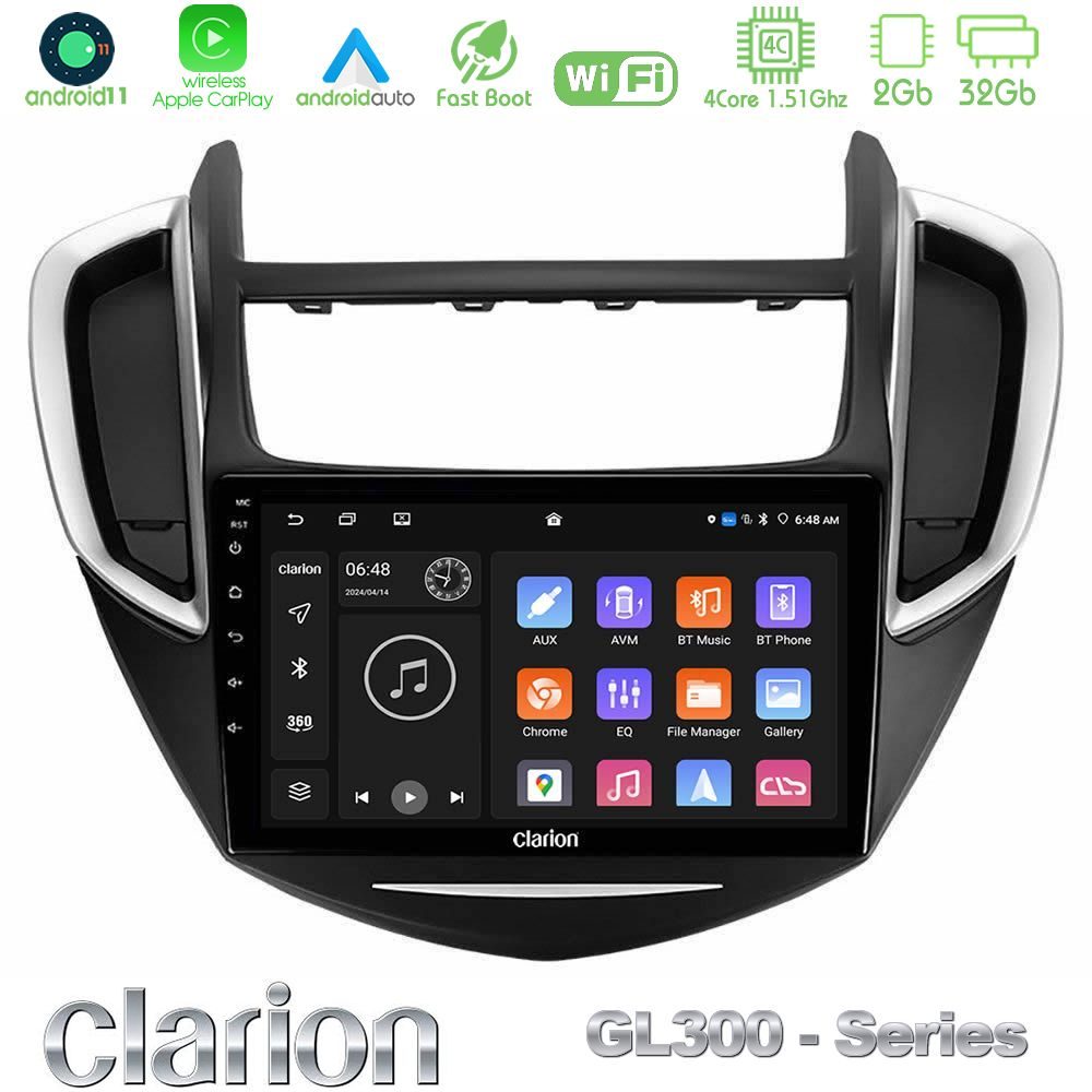 Clarion GL300 Series 4Core Android11 2+32GB Chevrolet Trax 2013-2020 Navigation Multimedia Tablet 9" Με Carplay & Android Auto