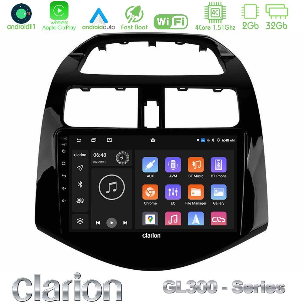 Clarion GL300 Series 4Core Android11 2+32GB Chevrolet Spark 2009-2015 Navigation Multimedia Tablet 9" Με Carplay & Android Auto