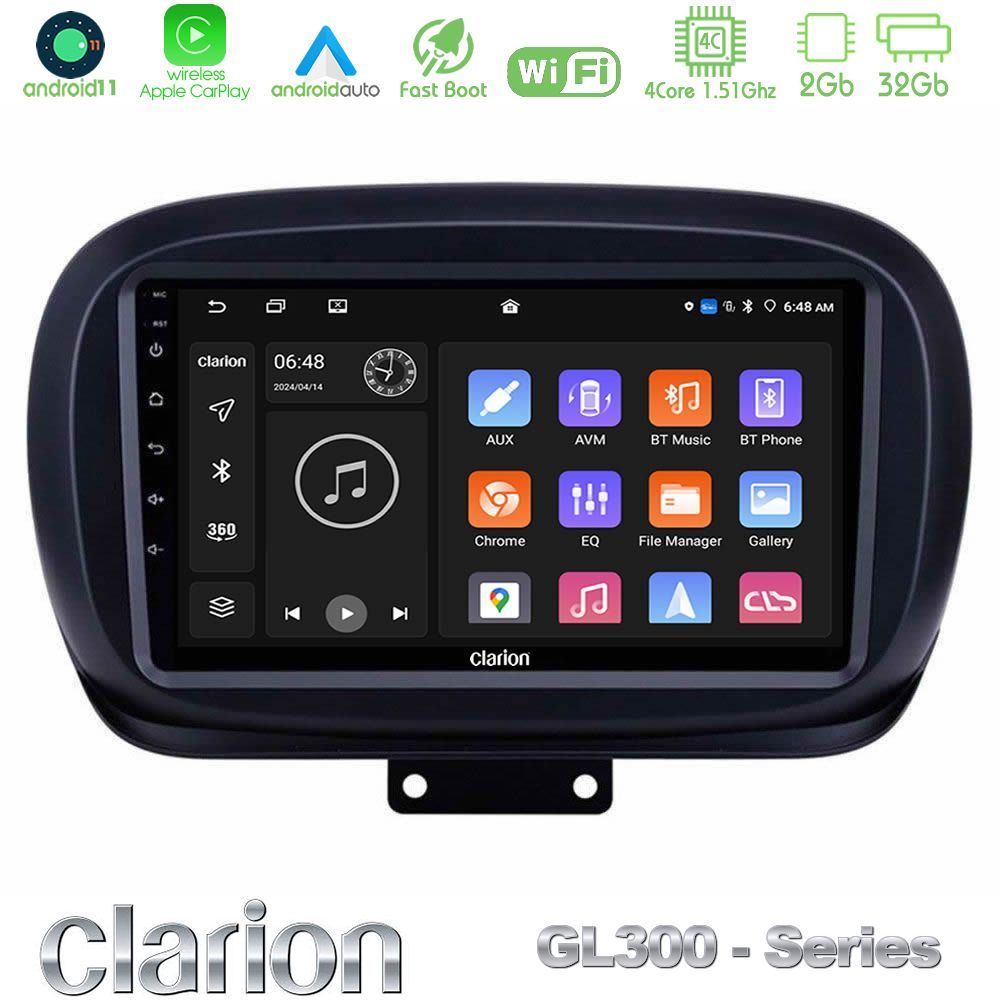 Clarion GL300 Series 4Core Android11 2+32GB Fiat 500X Navigation Multimedia Tablet 9" Με Carplay & Android Auto