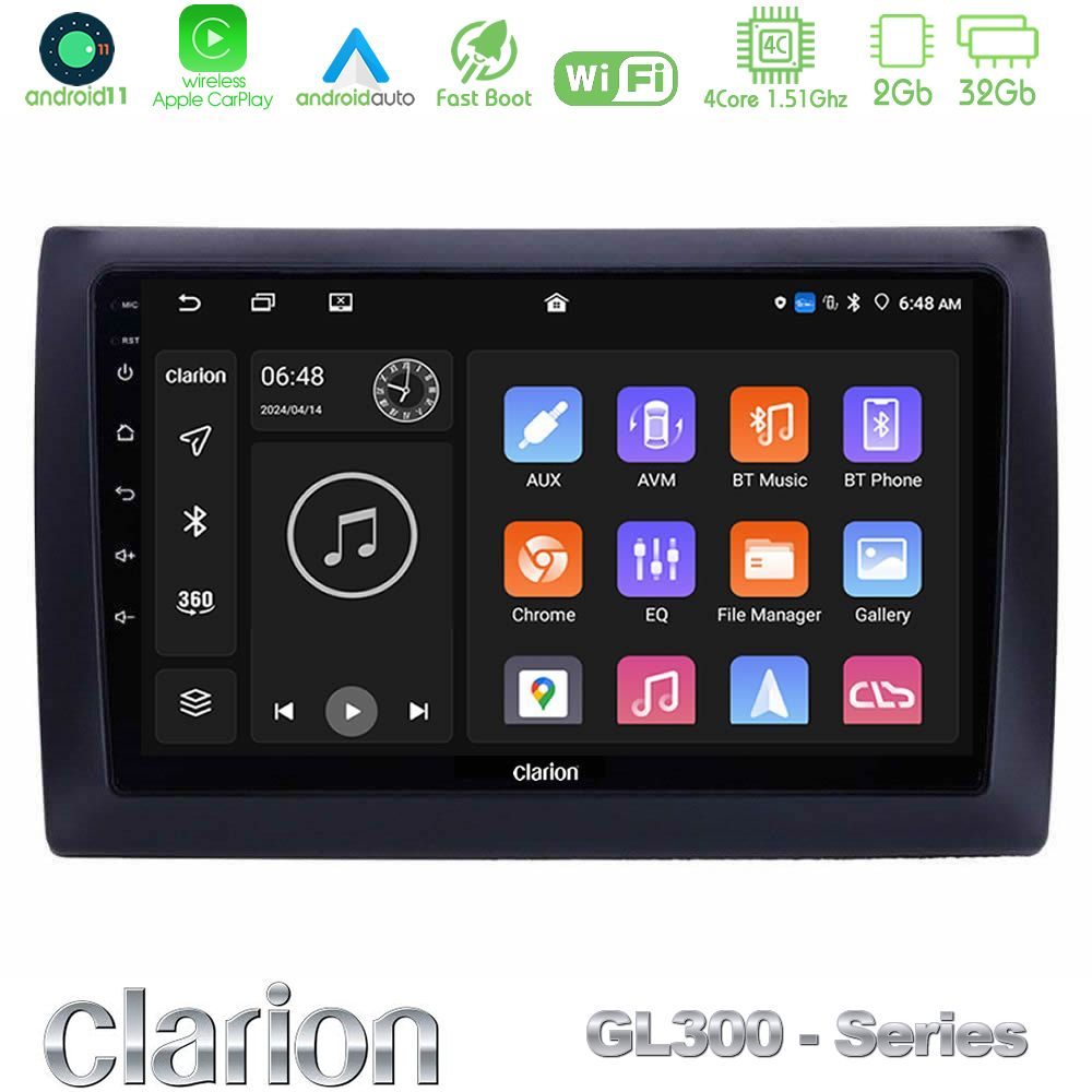 Clarion GL300 Series 4Core Android11 2+32GB Fiat Stilo Navigation Multimedia Tablet 9" Με Carplay & Android Auto