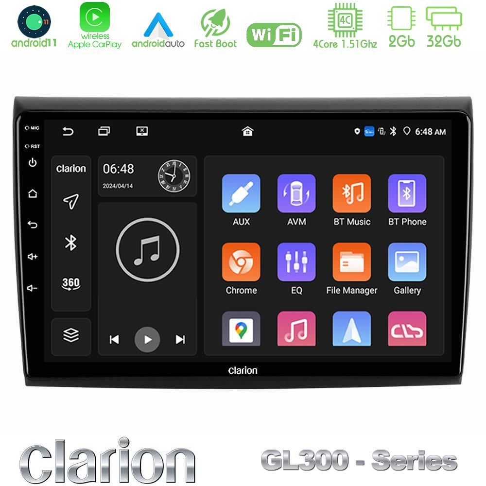 Clarion GL300 Series 4Core Android11 2+32GB Fiat Bravo Navigation Multimedia Tablet 9" Με Carplay & Android Auto