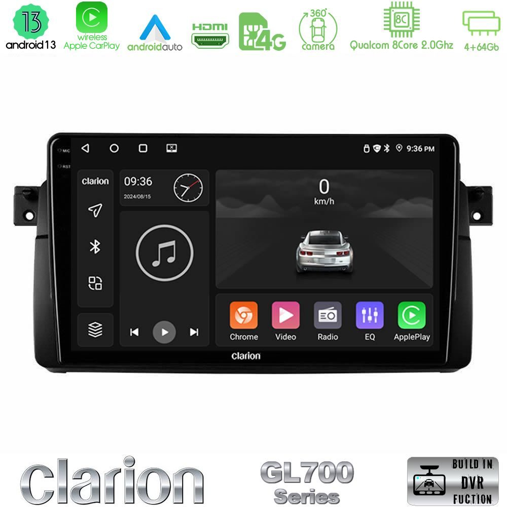 Clarion GL700 Series 8Core Android13 4+64GB BMW E46 Navigation Multimedia Tablet 9" Με Carplay & Android Auto