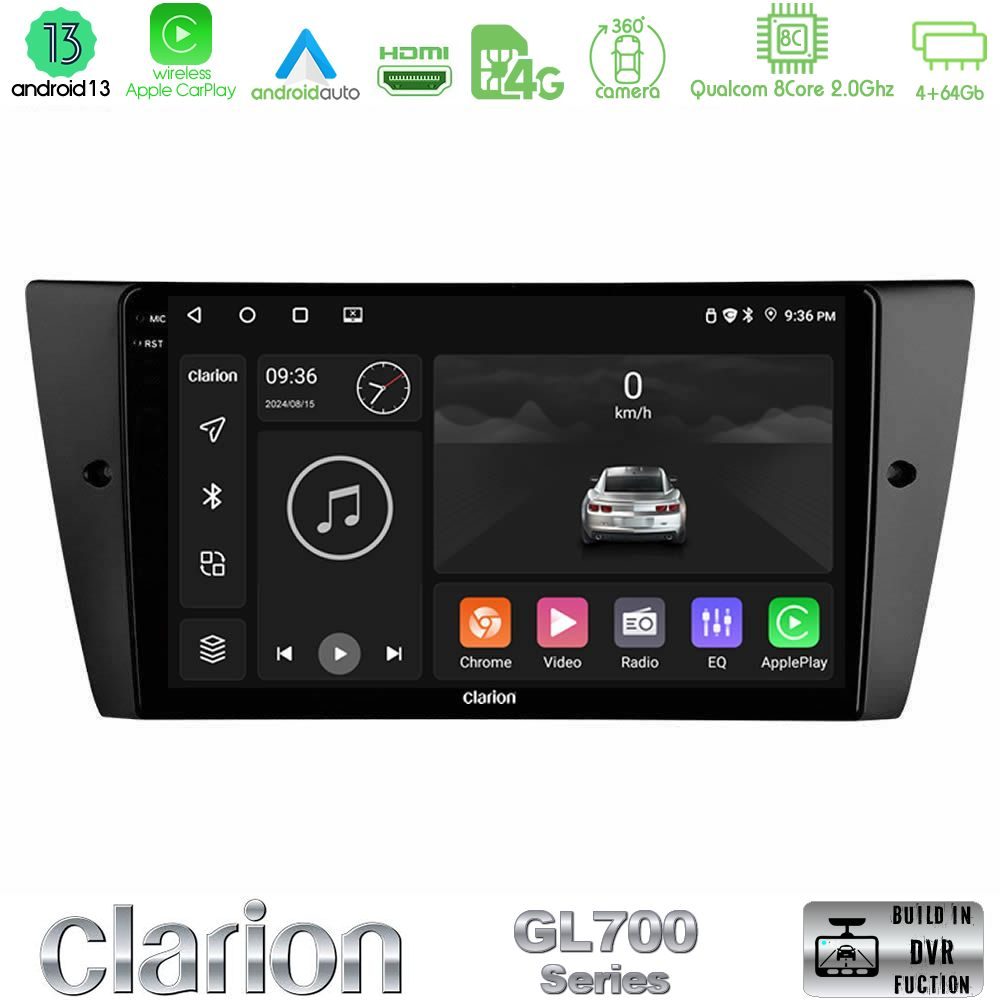 Clarion GL700 Series 8Core Android13 4+64GB BMW 3 Series 2006-2011 Navigation Multimedia Tablet 9" Με Carplay & Android Auto