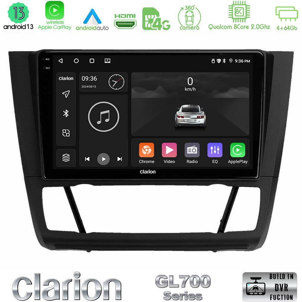 Clarion GL700 Series 8Core Android13 4+64GB BMW 1Series E81/E82/E87/E88 (AUTO A/C) Navigation Multimedia Tablet 9" Με Carplay & Android Auto