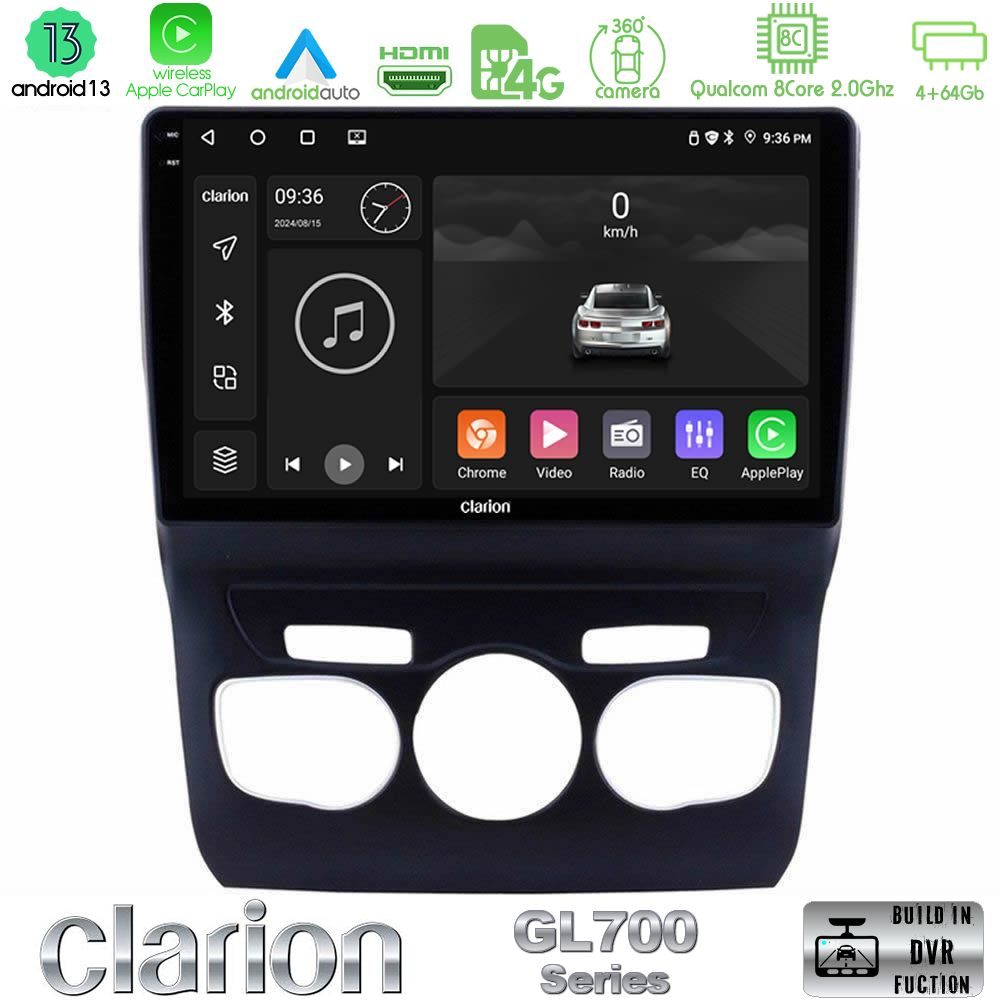 Clarion GL700 Series 8Core Android13 4+64GB Citroen C4L Navigation Multimedia Tablet 10" Με Carplay & Android Auto