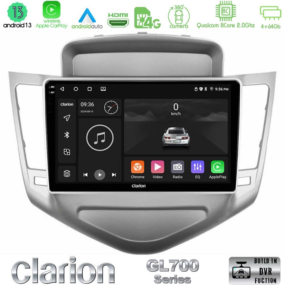 Clarion GL700 Series 8Core Android13 4+64GB Chevrolet Cruze 2009-2012 Navigation Multimedia Tablet 9" Με Carplay & Android Auto