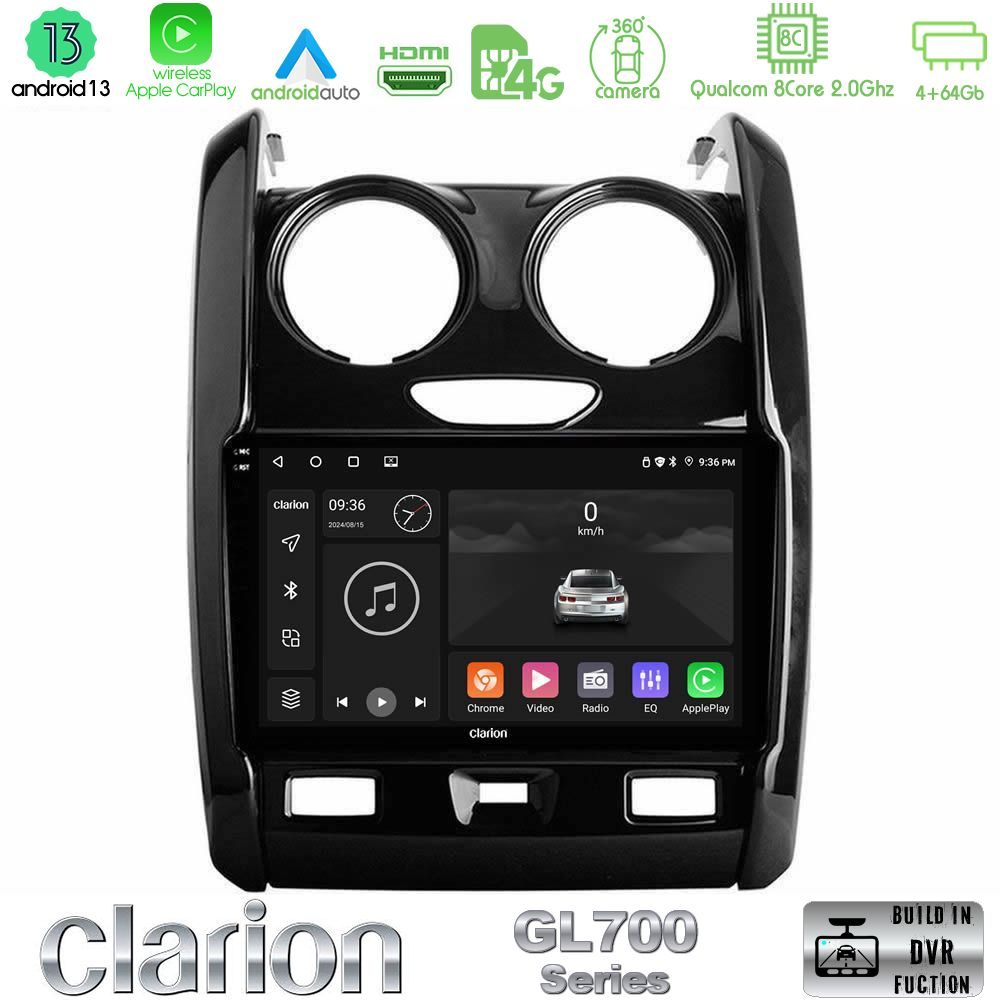 Clarion GL700 Series 8Core Android13 4+64GB Dacia Duster 2014-2018 Navigation Multimedia Tablet 9" Με Carplay & Android Auto