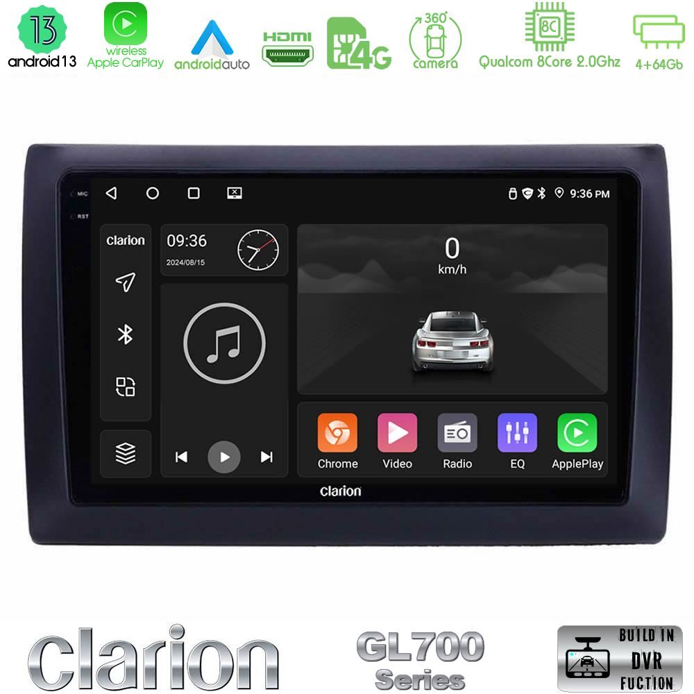 Clarion GL700 Series 8Core Android13 4+64GB Fiat Stilo Navigation Multimedia Tablet 9" Με Carplay & Android Auto