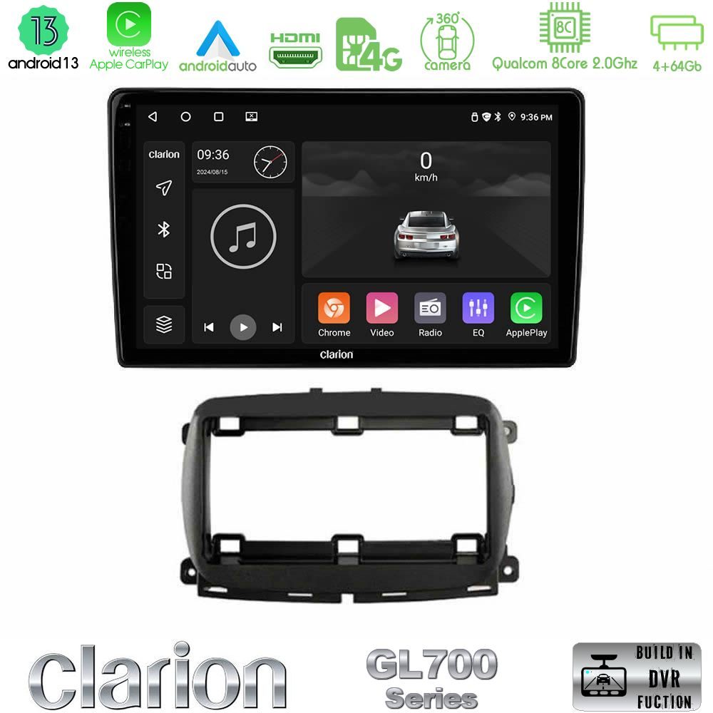 Clarion GL700 Series 8Core Android13 4+64GB  Fiat 500 2016> Navigation Multimedia Tablet 9" Με Carplay & Android Auto