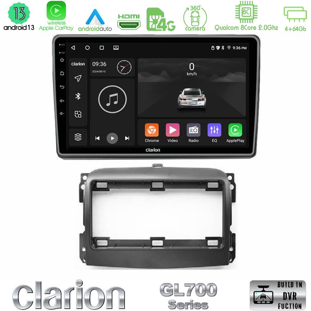 Clarion GL700 Series 8Core Android13 4+64GB Fiat 500L Navigation Multimedia Tablet 10" Με Carplay & Android Auto