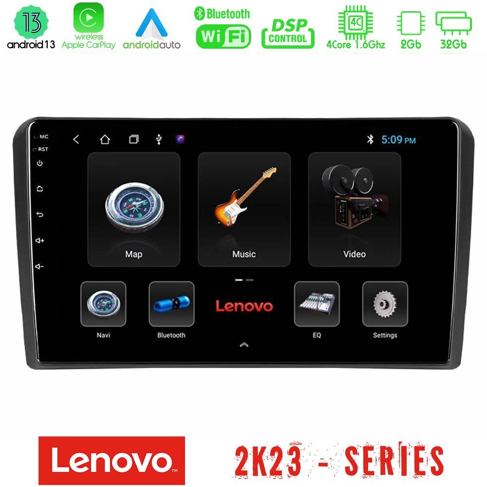 Lenovo Car Pad Audi A3 8P 4Core Android 13 2+32GB Navigation Multimedia Tablet 9"