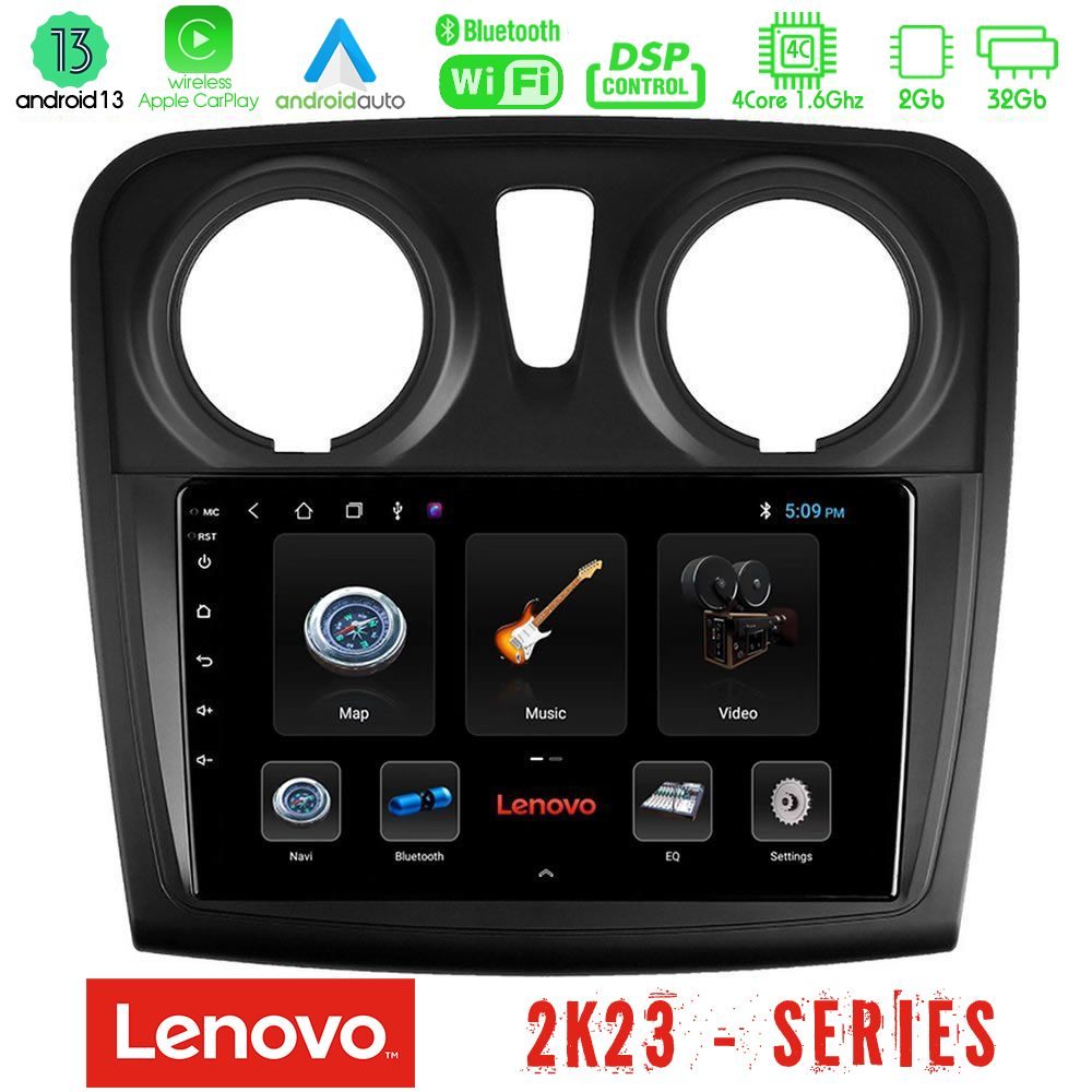 Lenovo Car Pad Dacia Sandero 2014-2020 4Core Android 13 2+32GB Navigation Multimedia Tablet 9"