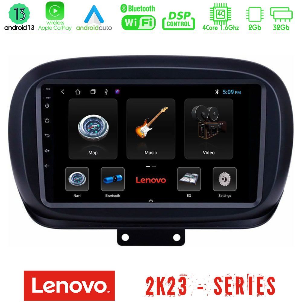 Lenovo Car Pad Fiat 500X 4Core Android 13 2+32GB Navigation Multimedia Tablet 9"