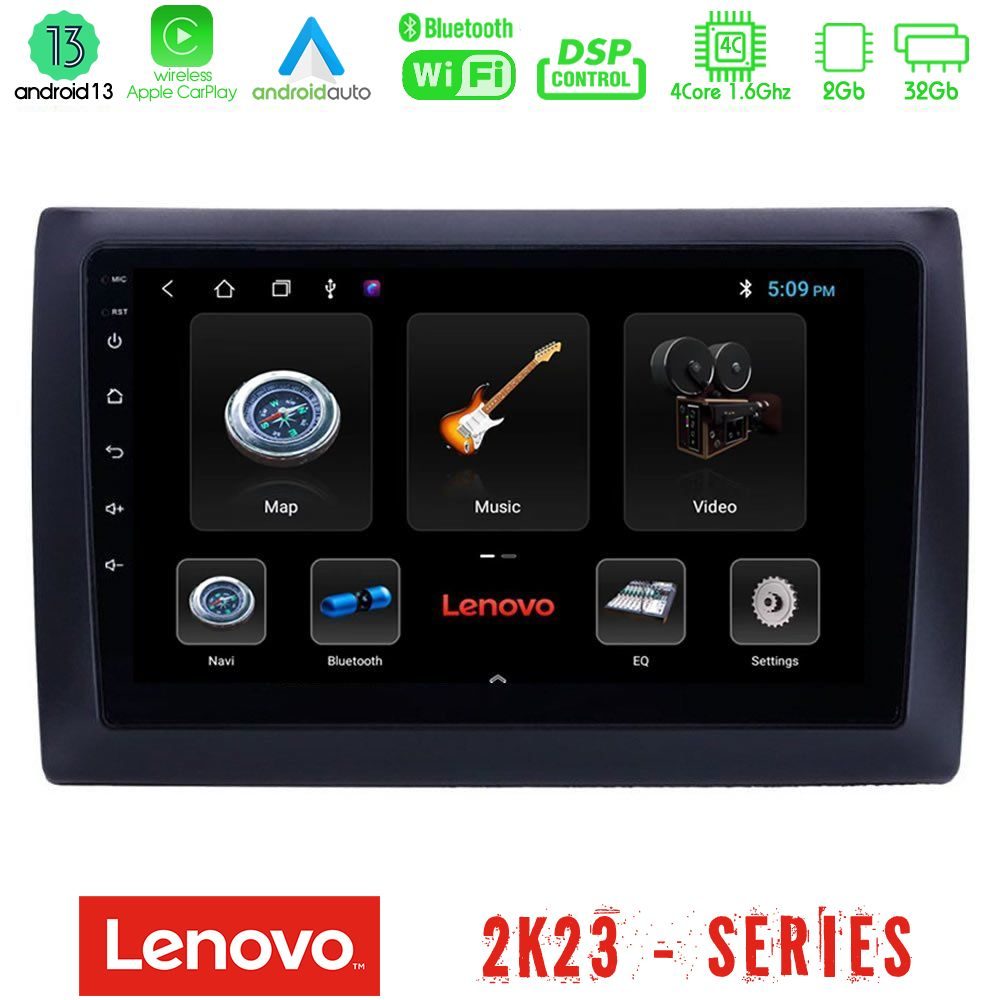 Lenovo Car Pad Fiat Stilo 4Core Android 13 2+32GB Navigation Multimedia Tablet 9"