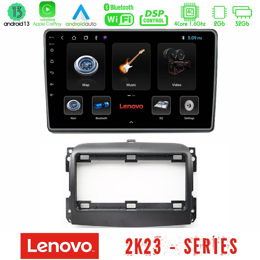 Lenovo Car Pad Fiat 500L 4Core Android 13 2+32GB Navigation Multimedia Tablet 10"