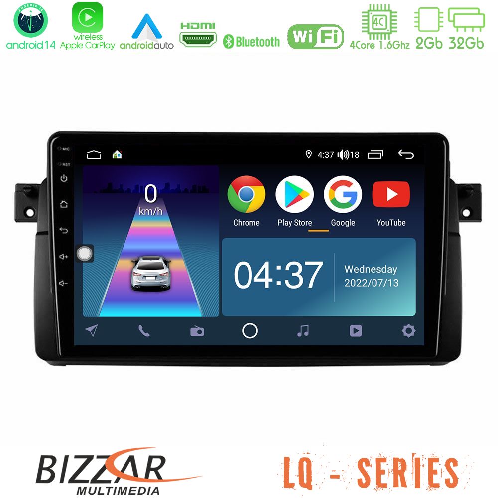 Bizzar LQ Series 4Core Android14 2+32GB BMW E46 Navigation Multimedia Tablet 9" Με Carplay & Android Auto