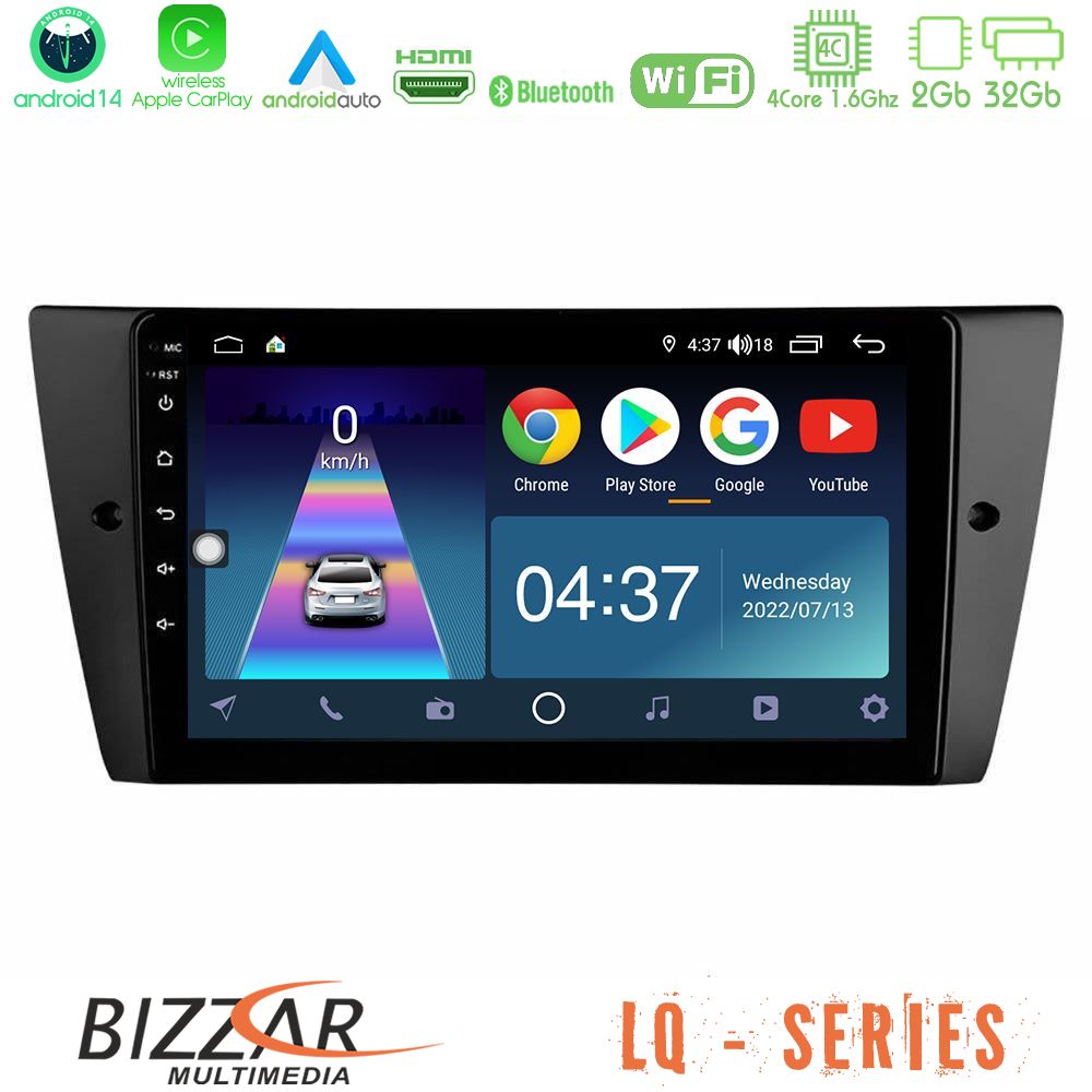 Bizzar LQ Series 4Core Android14 2+32GB BMW 3 Series 4Core Android14 2+32GB 2006-2011 Navigation Multimedia Tablet 9" Με Carplay & Android Auto