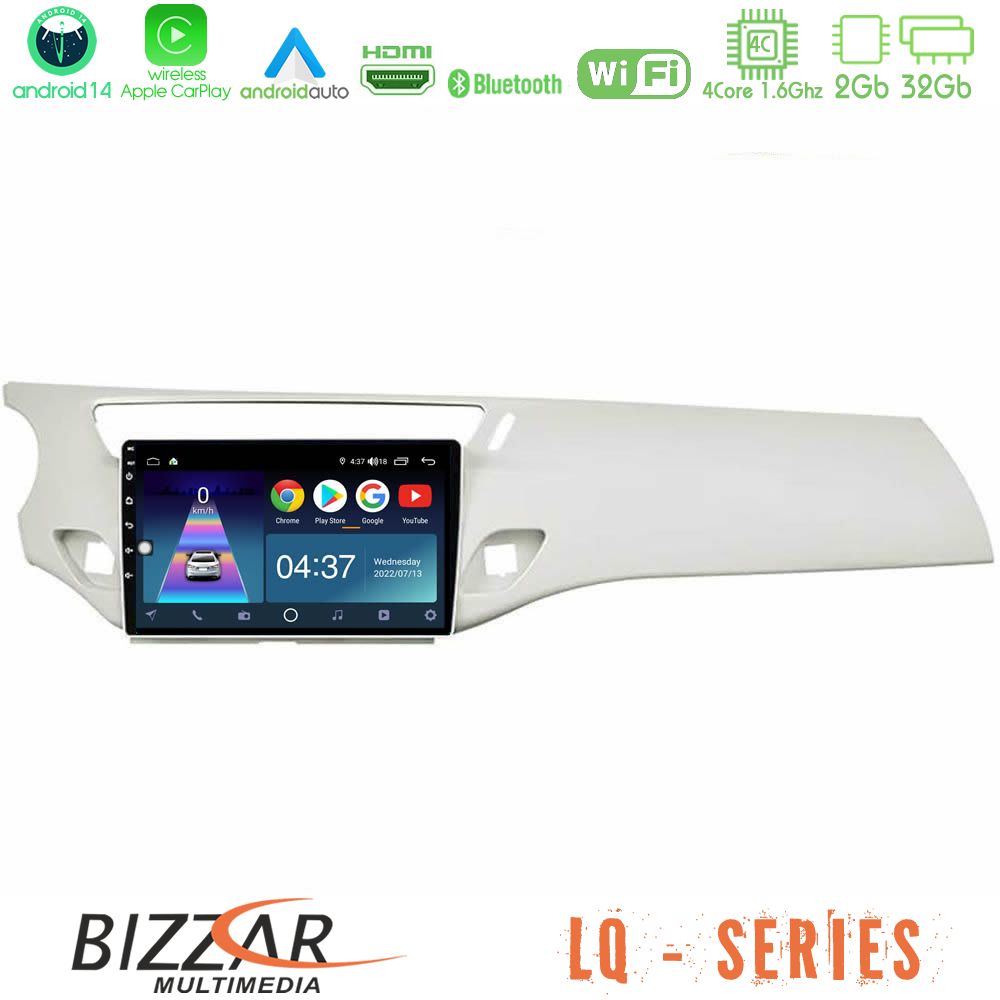 Bizzar LQ Series 4Core Android14 2+32GB Citroen C3 2009-2016 Navigation Multimedia Tablet 9"  Με Carplay & Android Auto (Άσπρο)