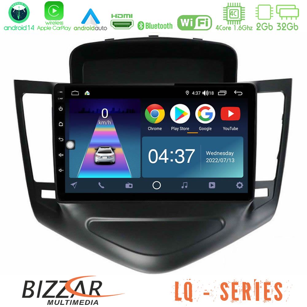 Bizzar LQ Series 4Core Android14 2+32GB    Chevrolet Cruze 2009-2012 Navigation Multimedia Tablet 9"  Με Carplay & Android Auto (Μαύρο)